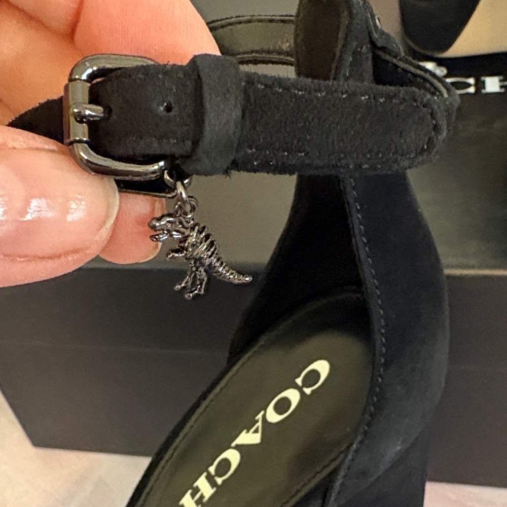 NIB Coach Chrystie Lux Suede Black Platform Ankle Strap Heels - Picture 14 of 16